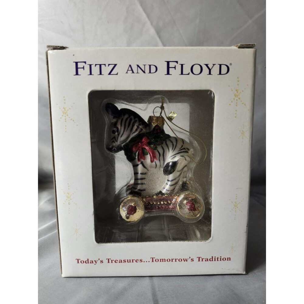 Fitz and Floyd Glass Ornament Old Fashion Christmas Zebra NIB